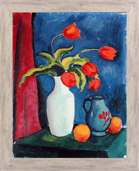 August Macke "Rote Tulpen in weißer Vase"