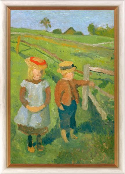 Paula Modersohn-Becker Zwei Kinder in der Sonne am Wiesenzaun stehend