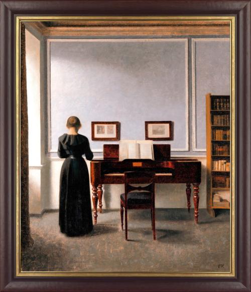 Vilhelm Hammershøi Interior mit Klavier und Frau in Schwarz