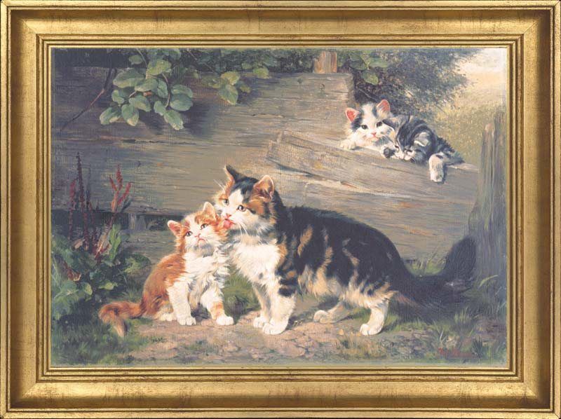 Julius Adam "Katzenmutter mit drei Jungen"