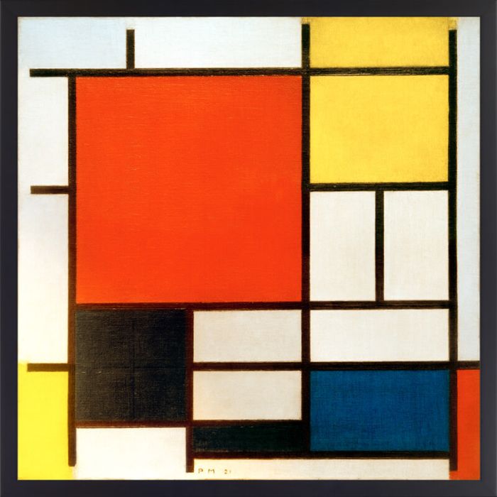 Piet Mondrian Komposition mit großer roter Fläche, Gelb, Schwarz, Grau und Blau